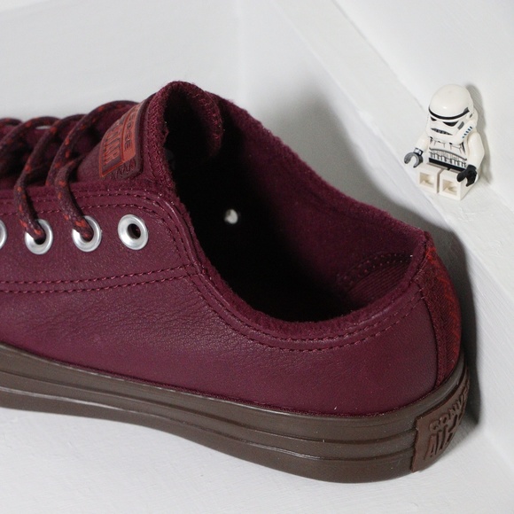New Burgundy Leather Converse All Star Low Top - Picture 7 of 8